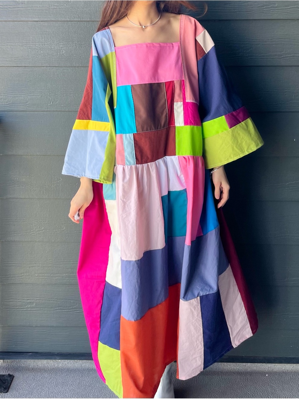 Handmade Quilted Patchwork Colorblock Dress SKU 05033 - Picture 9 of 16